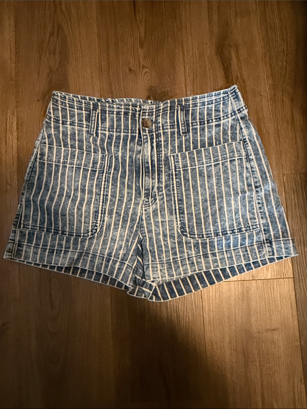 American Eagle Striped Cotton Blend Denim Shorts